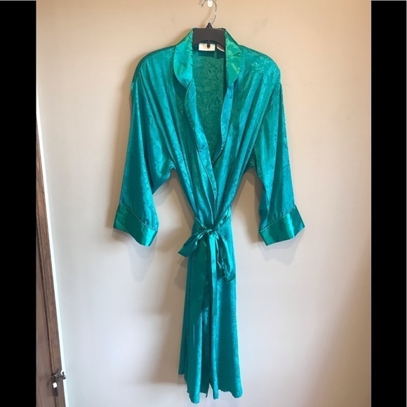 Vintage Victorias Secret Gold Label Paisley Green Satin Robe M/L - Picture 1 of 14